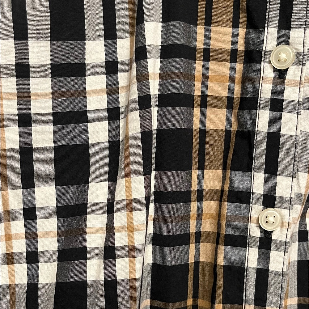 LOFT Women's Black and Brown Plaid Button Down Shirt - Picture 3 of 5